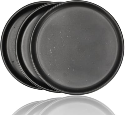 Gebaksbordjes en Ontbijtborden Set van 3 – Mat Zwart met Spikkels – Ø20 cm – Keramiek Servies – Zwart Servies Ronde Borden Set