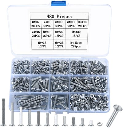 Dailygoods- Schroevenset 480 Stuks - M4 Schroeven - Lenskopschroeven - Roestvrij Staal - Moeren - Hoogwaardige Duurzaamheid