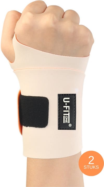 U Fit One Pols Compressie Brace - 2 Stuks - Polsbandage - Wrist Support - Compressie Handschoen - RSI - Ondersteuning & Versteviging - Beige Oranje