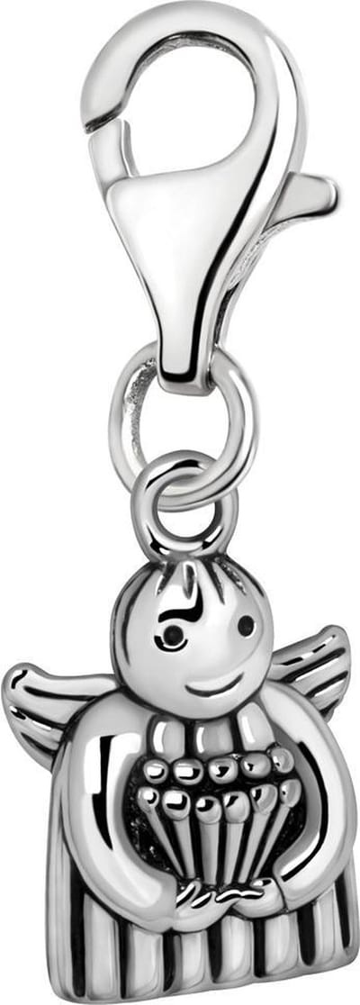 Quiges – 925 - Zilver – Charm - Bedel - Hanger - 3D Engel met Bos Bloemen - met – sterling - zilver - karabijnslot - geschikt - voor - Bedelarmband HC310