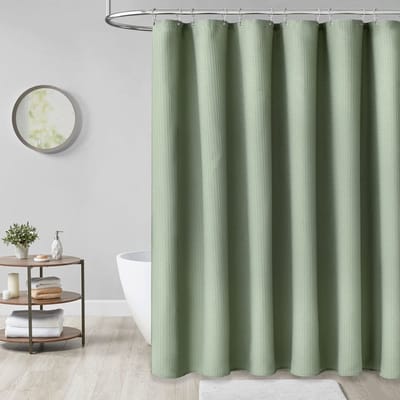 180x180 cm Stoffen Wafel geweven Douchegordijn Set, Verzwaard Zwaar Luxe Badgordijn in Neutrale Kleur, Hotel & Spa Kwaliteit, Inclusief 12 Plastic Ophanghaken voor Badkamer(groente)