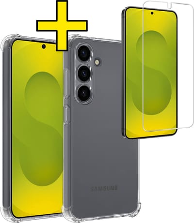 Hoesje - Met Screenprotector - Geschikt voor Samsung Galaxy S25 - Sterk & Shockproof - Siliconen Case - Back Cover - Telefoon Hoes - Shock Proof - Telefoonhoesjes - Transparant