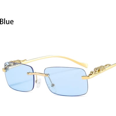 Unisex Retro Cheetah Randloze Zonnebril UV400 Bescherming Kleurrijke Lens Modieuze Tinten Oogkleding white