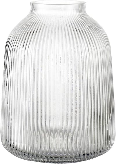 Dailygoods- Glazen Vaas Groot - Doorzichtige Vaas - Geribbelde Vaas - Bloemenvazen voor Binnen - 20 cm - Premium Soda Lime Glas - Bloemenvase