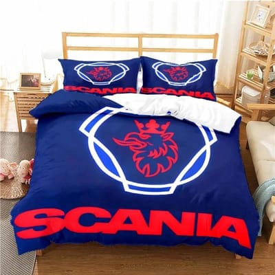 Scania Vrachtwagen Logo Beddengoed Set Jongens Meisjes Eenpersoons Tweepersoons Maat Dekbedovertrek Kussensloop Bed Kinderen Volwassenen Mode Huis Textiel AU Double(180*210cm)3pcs
