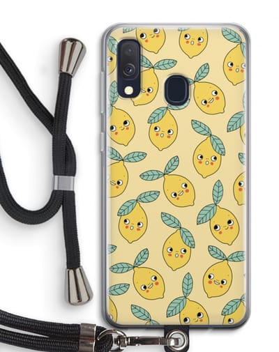 Case Company® - Hoesje met koord geschikt voor Samsung Galaxy A40 hoesje met Koord - Citroenen - Telefoonhoesje met Zwart Koord - Bescherming aan alle Kanten en Over de Schermrand