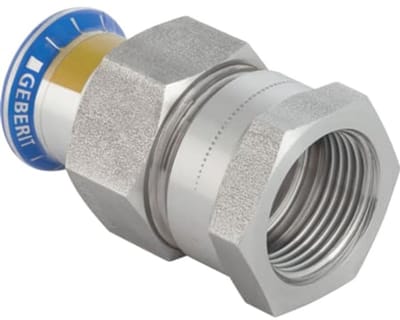Geberit Mapress roestvrij staal overgangskoppeling met binnendraad, wartelmoer van CrNi-staal (gas), DN 15, dø 18 mm, 34402