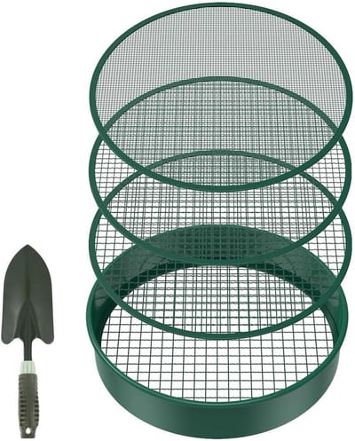 Tuinbodemzeef - Grondzeef Metaal - Bodem Verfijnen - 4 Verwisselbare Mazen - 31.5 x 31.5 x 8 cm - Donkergroen