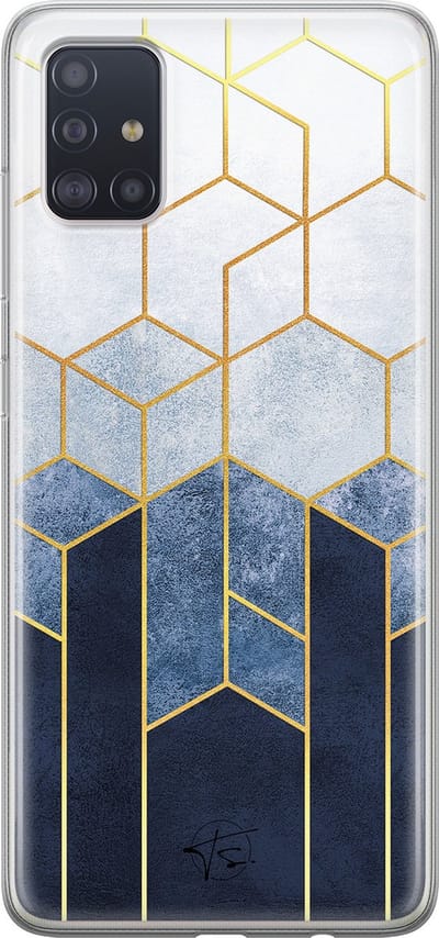 Hoesje geschikt voor Samsung Galaxy A51 - Geometrisch fade art - Soft Case - TPU - Print - Blauw - Mooie Telefoonhoesjes