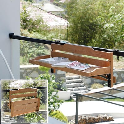 Balkonleuningtafel Opvouwbaar - Hangende Balkontafel - Buitenruimte Benutten - Verstelbare Haakbreedte - 120cm Breed - Lichtbruin