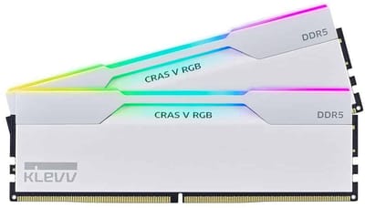 KLEVV Cras V RGB 32GB (2x16GB) 6400MHz CL32 INTEL XMP 3.0 – AMD EXPO DDR5 Heatsink Briljant Wit Ram (KD5AGUA80-64A320J)
