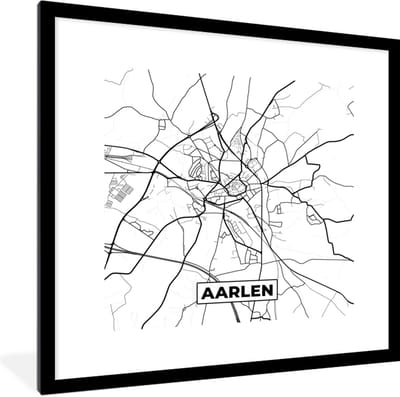 Fotolijst incl. Poster Zwart Wit- Zwart Wit – België – Plattegrond – Stadskaart – Kaart – Aarlen - 40x40 cm - Posterlijst