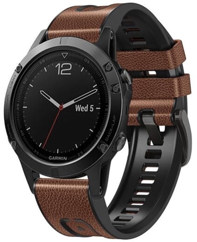 By Qubix - Geschikt voor Garmin bandje - 26mm Quickfit - leer + siliconen bandje - Bruin - Geschikt voor Garmin Fenix 8 / 8 Pro - 51mm
