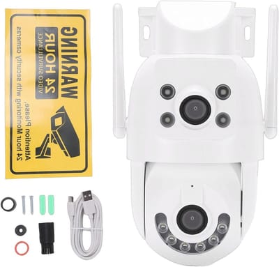 Beveiligingscamera Buiten - Dubbele Lens Camera - Huisbewaking - 360 Graden Zicht - 2K Resolutie - Wit