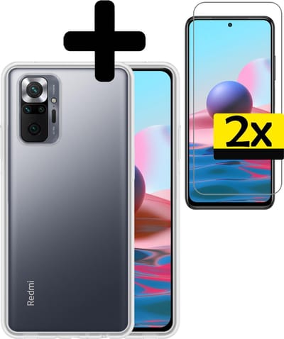 Hoesje - Met 2x Screenprotector - Geschikt voor Xiaomi Redmi Note 10 Pro - Sterk & Shockproof - Back Cover - Siliconen Case - Telefoon Hoes - Telefoonhoesjes - Transparant