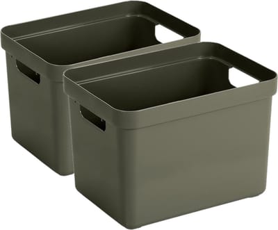 Sunware Opbergbox Sigma - 2x - kunststof - donkergroen - 18 liter - Opbergbakken/opbergers - 35 x 25 x 25 cm