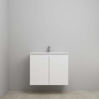 On-Line Onderkast - 80 cm - Bouwpakket - Greeploos 2 Deuren - Acryl Wastafel - 1 Kraangat - Hoogglans Wit