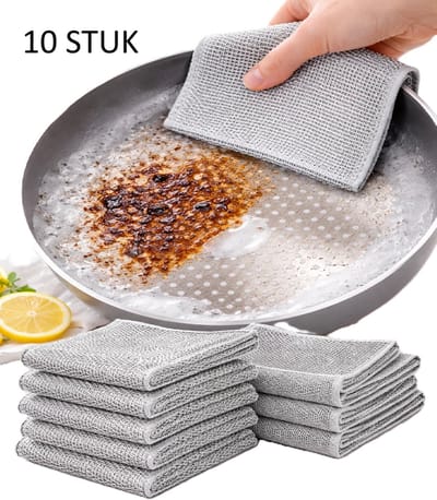 Afwasdoeken Zilverdraad – 10 Stuks – 20x20 cm – Krasvrij & Herbruikbaar – Voor Pannen, Fornuizen, Ovens & Grill – Tegen Hardnekkig Vuil