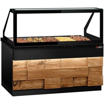GGM Gastro Warmhaltetheke TORONTO - 1800mm - Holzfront - für 5x GN 1/1 - schwarze Granit-Arbeitsplatte Zwart / Bruin