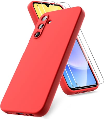 Hoesje geschikt voor Samsung Galaxy A15 hoesje zacht siliconen met 2 Stuks gehard glas Screenprotector- Arara backcover- Rood