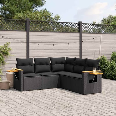 vidaXL - 5-delige - Loungeset - met - kussens - poly - rattan - zwart