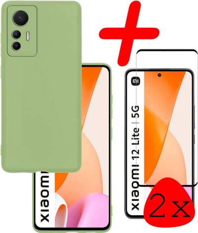 Hoes Geschikt voor Xiaomi 12 Lite Hoesje Siliconen Back Cover Case Met 2x Screenprotector - Hoesje Geschikt voor Xiaomi 12 Lite Hoes Cover Hoesje - Groen