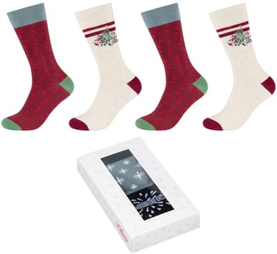 s.Oliver, Sokken Wintersokken Kerstsokken Originals, Kerstsokken Kerstdoos Xmas Kerstmis, biologisch katoen organic cotton ademend draagcomfort, zacht aangenaam comfortabel, set van 4 Doos Cadeau Kerstcadeau