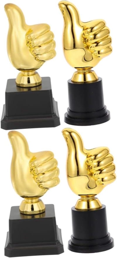Duim Omhoog Trofee - Awards Medailles - Competitie Prijzen - Duurzaam Plastic Model - 13 cm Lengte - Goud