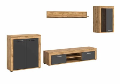 Jam woonkamercombinatie grijs melamine Wotan eiken NB - 35x330x169cm