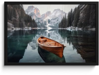 Poster in lijst - Fotolijst 60x40 cm - Posters - Boot - Bergen - Natuur - Water - Posterlijst zwart - Decoratie - Wanddecoratie woonkamer - Muurdecoratie slaapkamer