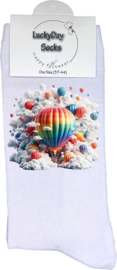 Luchtballon - Opkikker - Grappige sokken - Valentijn cadeau - Verjaardag cadeau - Sint cadeau - Leuke sokken - Wolken - Vrolijke sokken - Cadeautje - Grappig cadeau - Vliegen - Zweven - Kerstcadeau - Vaderdag - Moederdag - Socks maken Happy - 37-44