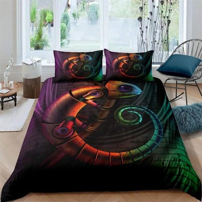 Hagedis Dekbedovertrek Set Reptiel Beddengoed Sets King Size voor Jongens Meisjes Pad Tropisch Dier Paars Bloemen Exotisch Dekbedovertrek 155x220cm 3pcs