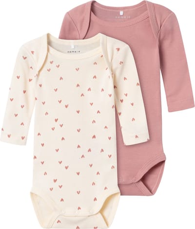 NAME IT NBFBODY 2P LS BUTTERCREAM HEARTS NOOS Meisjes Rompertje - Buttercream - Maat 80