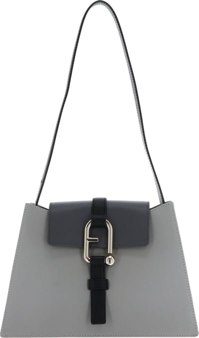 FURLA Leren Schoudertas Nuvola Shoulder Bag Cenere + Soil + Nero Grijs