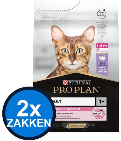 2x Pro Plan - Adult Delicate Digestion Kalkoen - Kattenvoer Droogvoer - 3 kg