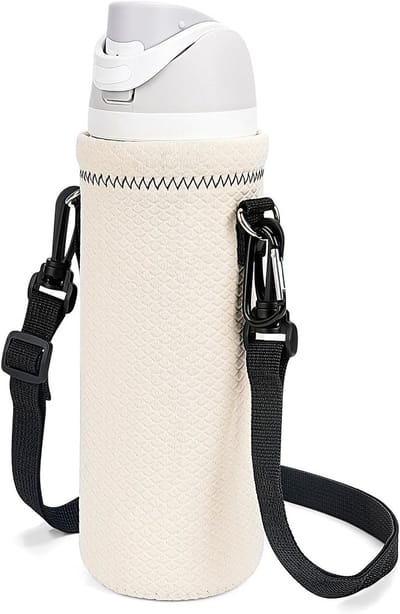 Neopreen Waterfles Draagtas Geschikt voor Owala FreeSip en Twist 24 oz, Geïsoleerde Flessen Sleeve met Verstelbare Schouderband, Off-White, Duurzaam en Lichtgewicht
