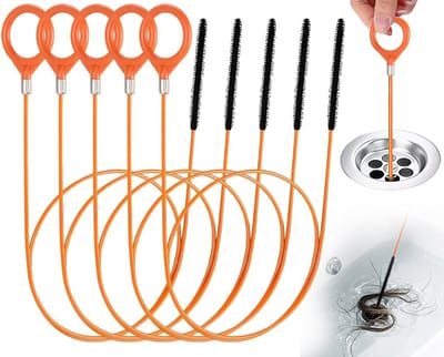 Pijpreinigingsborstel - 5 Stuks - 81 CM - Flexibele Schoonmaakborstel voor Afvoer - Auto Scrubborstel - Gootsteenontstopper - Afvoerborstel - Panoramadak afvoer schoonmaken - Verbeterde Reinheid - Avoerpijpontstopper - Buisreiniger - Oranje