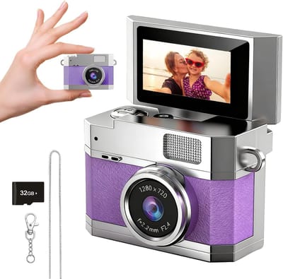 Camera - Digitale camera - Mini-digitale camera - 32GB-kaart - Kantelbaar scherm - Draagbaar & om te dragen - Geschikt voor in de tas - Cadeaus voor tieners (meisjes en jongens) - Paars