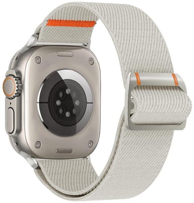 Nylon bandje - geschikt voor Apple Watch 1/2/3/4/5/6/7/8/9/10/11/ SE (1,2,3) met maat 38 mm / 40 mm / 41 mm en 42 mm (Watch 10/11) - gesp sluiting - starlight