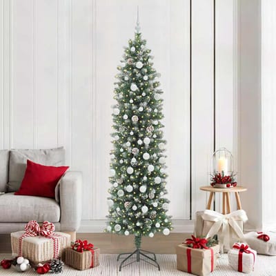 vidaXL - Kunstmatige - slanke - kerstboom - Groen - en - Wit - 210 - cm