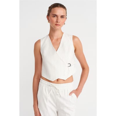 Dames Gestreepte Cropped Vest Met Ceintuur