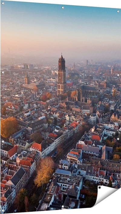 Gards Tuinposter Utrecht vanuit de Lucht - 100x150 cm - Tuindoek - Tuindecoratie - Wanddecoratie buiten - Tuinschilderij