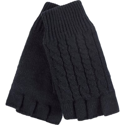 Heat Holders - Kabelgebreide dameshandschoen zonder vingers - Zwart