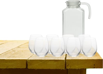 Excellent Houseware karaf schenkkan glas 1700 ml met 8x stuks Oval drinkglazen 390 ML