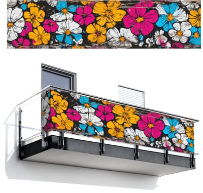 Balkonscherm 500x120 cm - Balkonposter Street Art - Bloemen - Mix - Balkon scherm decoratie - Balkonschermen - Balkondoek zonnescherm