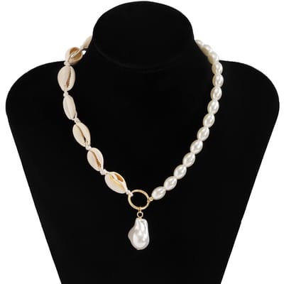 Barok Imitatie Parel Schelp Hanger Ketting voor Vrouwen Trend Zomer Strandfeest Vakantie Sieraden Cadeaus beige