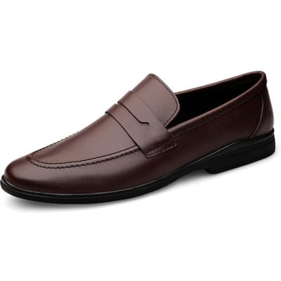 Echt Leer Ademend Heren Casual Schoenen Handgemaakt Hoge Kwaliteit Koeienleer Britse Heren Loafers Luxe Platte Kledingschoenen Man 39 bruin