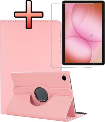 Hoes - Geschikt voor Samsung Galaxy Tab A11 Plus - Met Screenprotector - 360 Graden Draaibare Hard Cover Case - Tablet Hoesje Draaibaar - Lichtroze