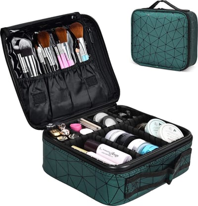 CALIYO Make-up Tasje – Professionele Make-up Organizer – Waterdichte Cosmetica Opbergdoos – Reistas met Verstelbare Vakken - Groente