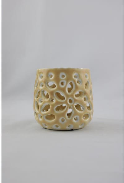 Waxinelichthouder beige 8x8x7cm